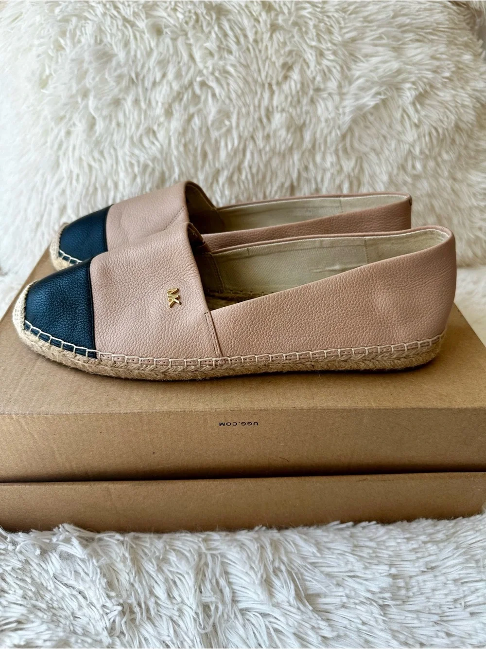 MICHAEL KORS Leather Espadrille Flats Pink Black Colorblock Slip On Shoes 9.5